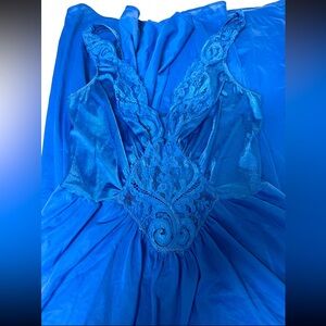 Vintage OLGA Long Nightgown Negligee 9227 Blue Full Sweep Nylon Satin Size Large